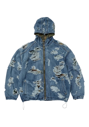 THUG CLUB distressed zip-up hooded jacket - Blue