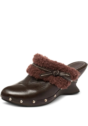 Ferragamo Pre-Owned 75mm leather shearling-trim mules - Brown