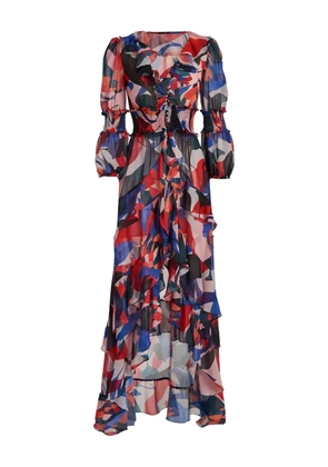 PatBO ruffled-printed asymetric dress - Blue