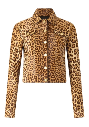 Roberto Cavalli leopard print button-fastening leather jacket - Brown