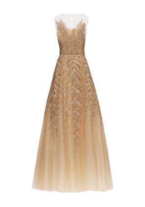 Oscar de la Renta fern-embellished tulle midi ress - Neutrals