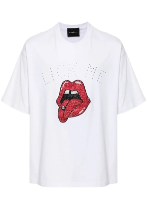 John Richmond rhinestone-embellished lips-print T-shirt - White