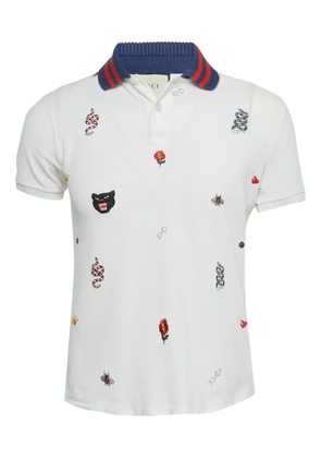 Gucci Pre-Owned embroidery ribbed collar polo shirt - White