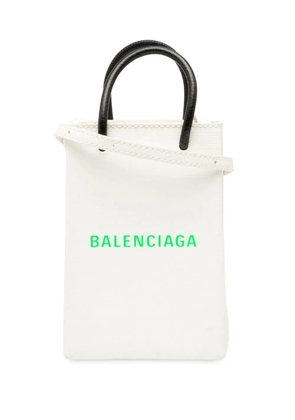 Balenciaga Pre-Owned 2010-2025 Mini Calfskin Logo Shopping Phone Holder satchel - White