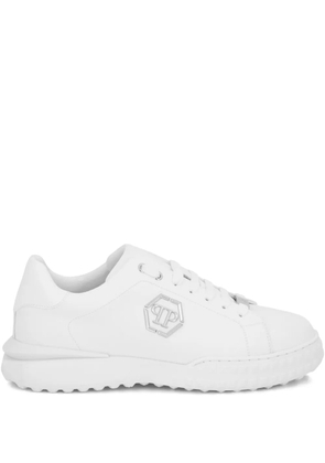 Philipp Plein hexagon logo plaque leather low-top trainers - White