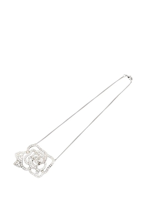 CHANEL Pre-Owned 2007 CHANEL Camellia COCO Mark Stainless Steel Rhinestone Silver Clear Used necklace