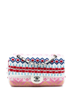 CHANEL Pre-Owned 2015-2016 Medium Classic Multicolor Cashmere Knit Single Flap shoulder bag - White
