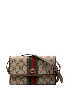 Gucci Pre-Owned 2016-2025 GG Supreme Web Ophidia Trifold Wallet on Strap crossbody bag - Brown