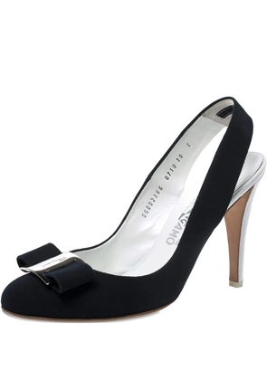 Ferragamo Pre-Owned canvas bow slingback shoes - Black