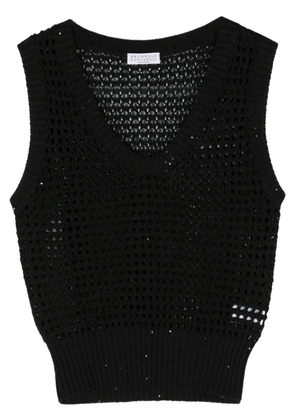 Brunello Cucinelli sequin-embellished open-knit vest - Black