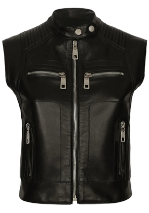 Dolce & Gabbana logo-plaque leather waistcoat - Black