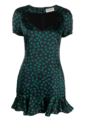 Saint Laurent short-sleeve ruffled mini dress - Blue