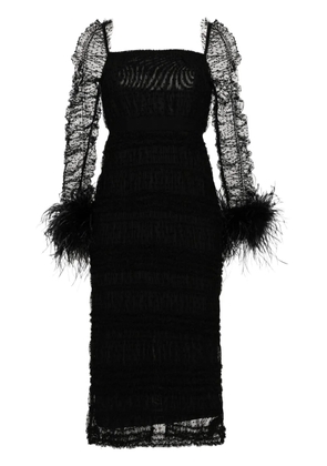 Self-Portrait feather-cuffs point d'esprit midi dress - Black