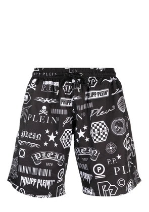 Philipp Plein Logos logo-print swim shorts - Black