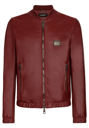 Dolce & Gabbana logo-appliqué leather jacket - Red