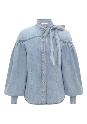 ZIMMERMANN balloon-sleeve tie-neck shirt - Blue