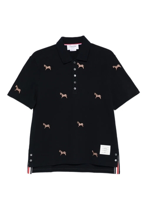 Thom Browne horse-embroidery short-sleeve polo shirt - Blue