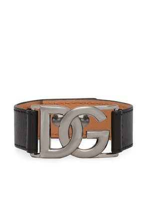 Dolce & Gabbana logo-plaque leather bracelet - Black