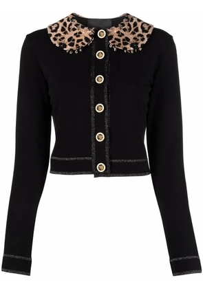 Philipp Plein leopard print collar cardigan - Black