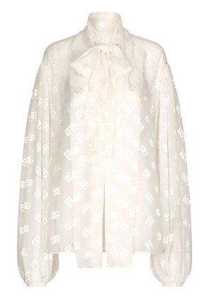 Dolce & Gabbana logo-jacquard pussy-bow collar blouse - White