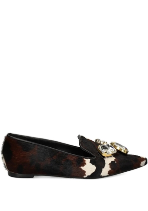 Ras crystal-embellished pointed-toe loafers - Brown