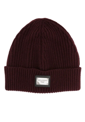 Dolce & Gabbana logo-plaque ribbed beanie - Purple