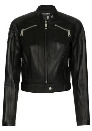 Dolce & Gabbana long-sleeve leather biker jacket - Black