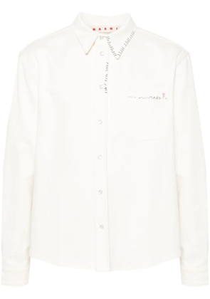Marni logo-embroidered cotton shirt - Neutrals