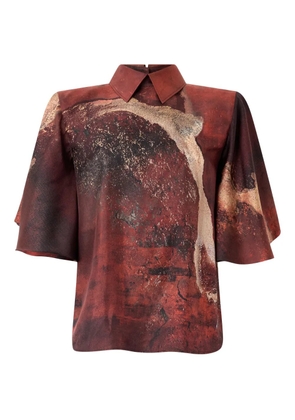 Roberto Cavalli marble-print silk blouse - Brown