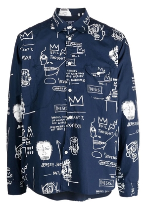 Junya Watanabe MAN graphic-print log-sleeved shirt - Blue