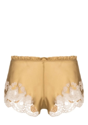 Carine Gilson Calais-Caudry lace-trim silk shorts - Neutrals