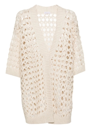 Brunello Cucinelli open-knit half-sleeve cardi-coat - Neutrals