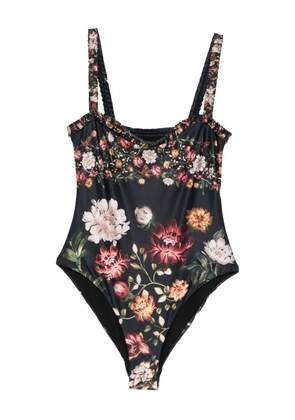 Agua By Agua Bendita Limon Paramo ruffled-floral swimsuit - Blue