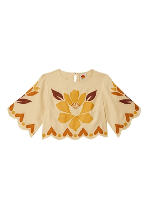 FARM Rio floral-appliqué scalloped top - Neutrals