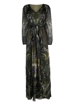 Alberta Ferretti Winter Garden-print silk maxi dress - Green