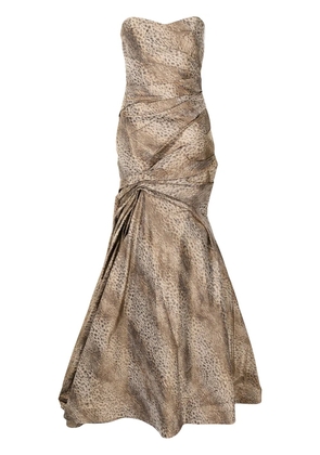 Ml Monique Lhuillier sleeveless cheetah-print trumpet gown - Brown