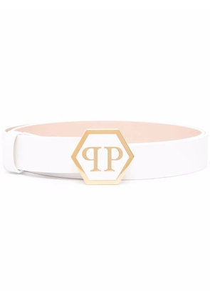 Philipp Plein Hexagon leather belt - White