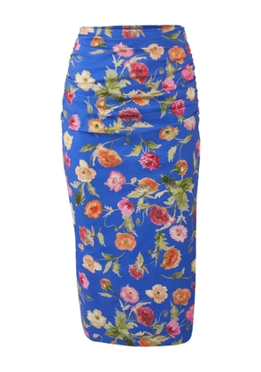 Carolina Herrera Poppy-print ruched midi skirt - Blue