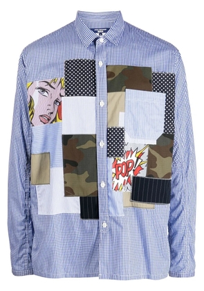 Junya Watanabe MAN checked pop art patchwork shirt - Blue