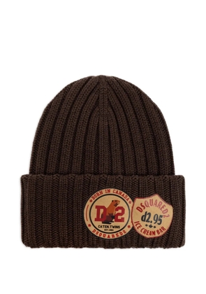 DSQUARED2 ribbed-knit logo-patch beanie - Brown