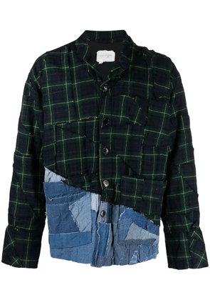 Greg Lauren patchwork cotton shirt jacket - Green