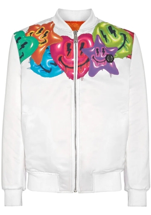 Philipp Plein Smile satin bomber jacket - White