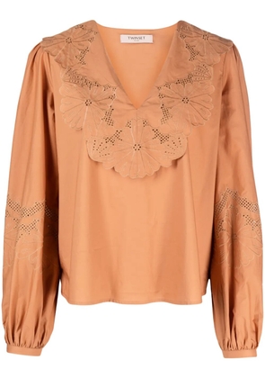 TWINSET broderie-anglaise-detailled cotton blouse - Brown