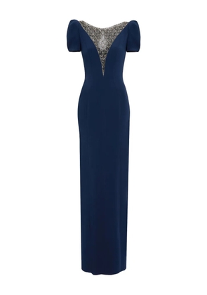 Jenny Packham puff-sleeve crystal-embellished maxi dress - Blue