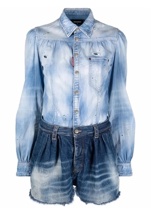 DSQUARED2 two-tone distressed denim playsuit - Blue