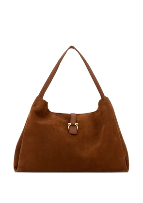 Ferragamo Gancini-detail suede shoulder bag - Brown