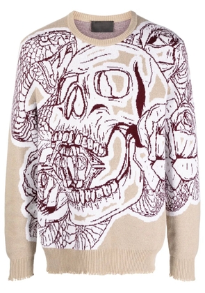 Philipp Plein Skull patterned-intarsia sweatshirt - Neutrals