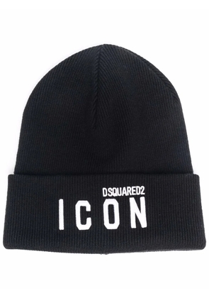 DSQUARED2 Icon logo-embroidered knitted beanie - Black