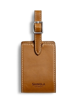 Shinola leather luggage ID tag - Brown