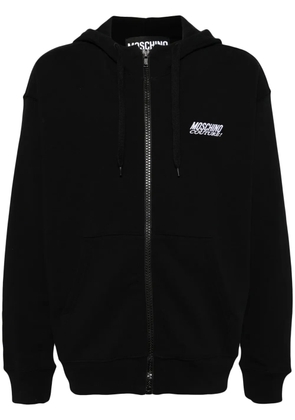 Moschino logo embroidered zipped hoodie - Black